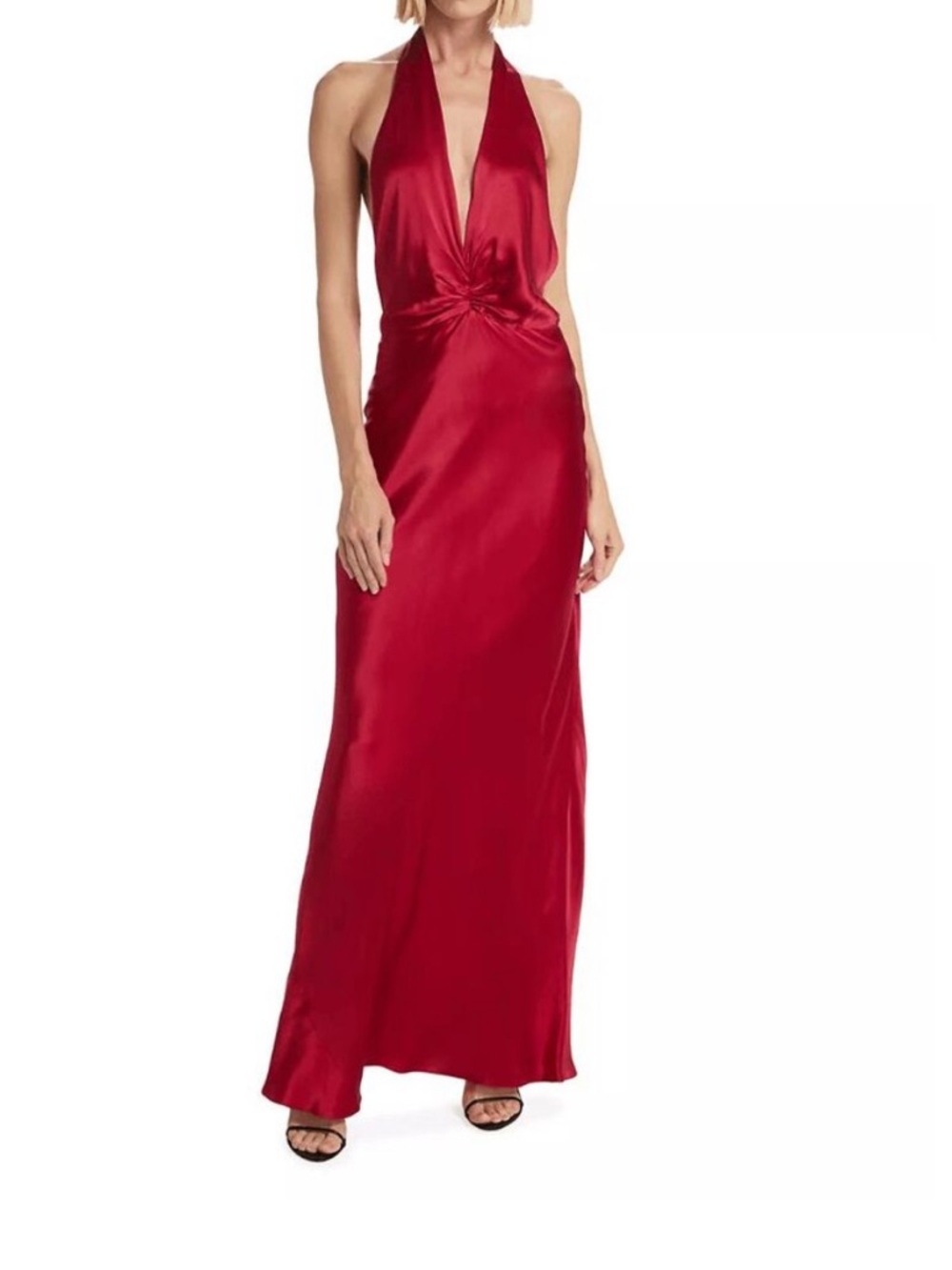 The Bar Red Satin Halter Maxi Dress